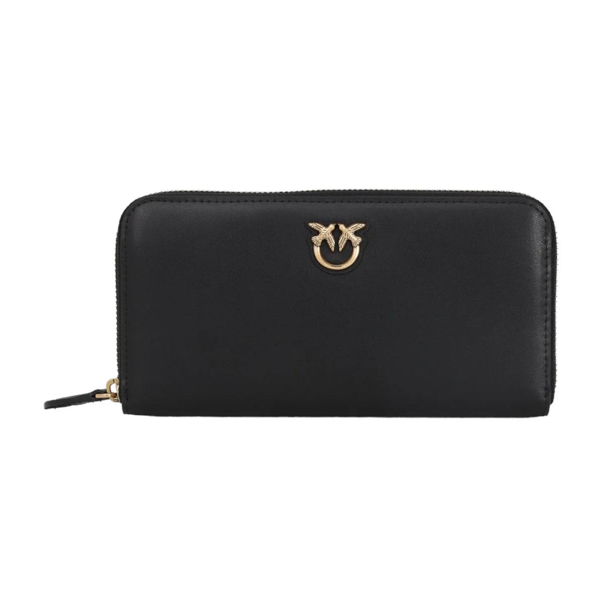 Pinko Women's Black Leather Wallet with Zip Closure