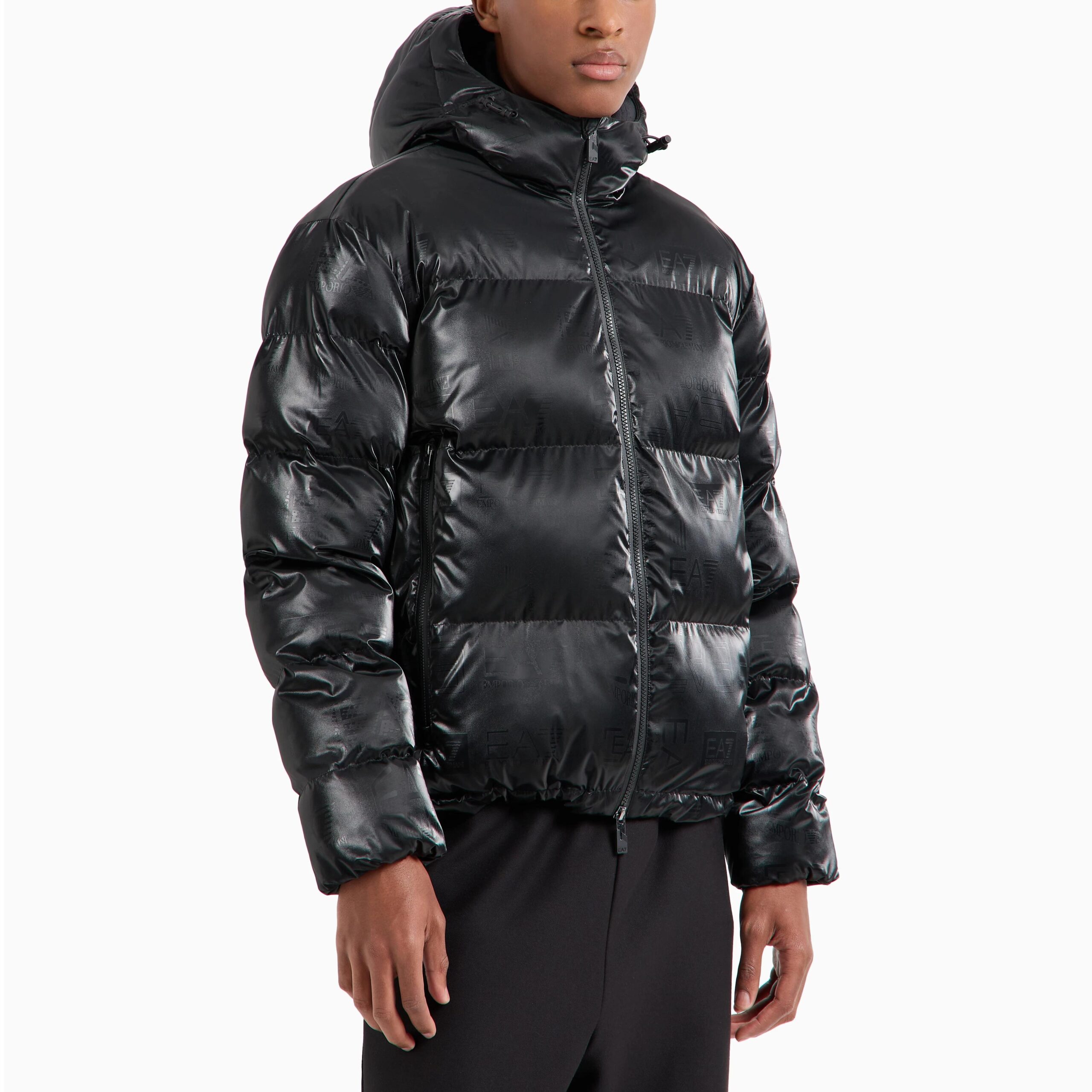 EA7 Men's Black Hooded Jacket