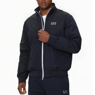 EA7 Men’s Blue Zip-Up Jacket with Turtleneck