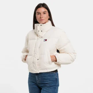 Tommy Hilfiger Women's White Turtleneck Winter Jacket with Zip