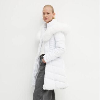 Guess Women's White Hooded Jacket with Turtleneck