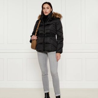 Guess Women's Black Hooded Zip-Up Jacket for Fall/Winter