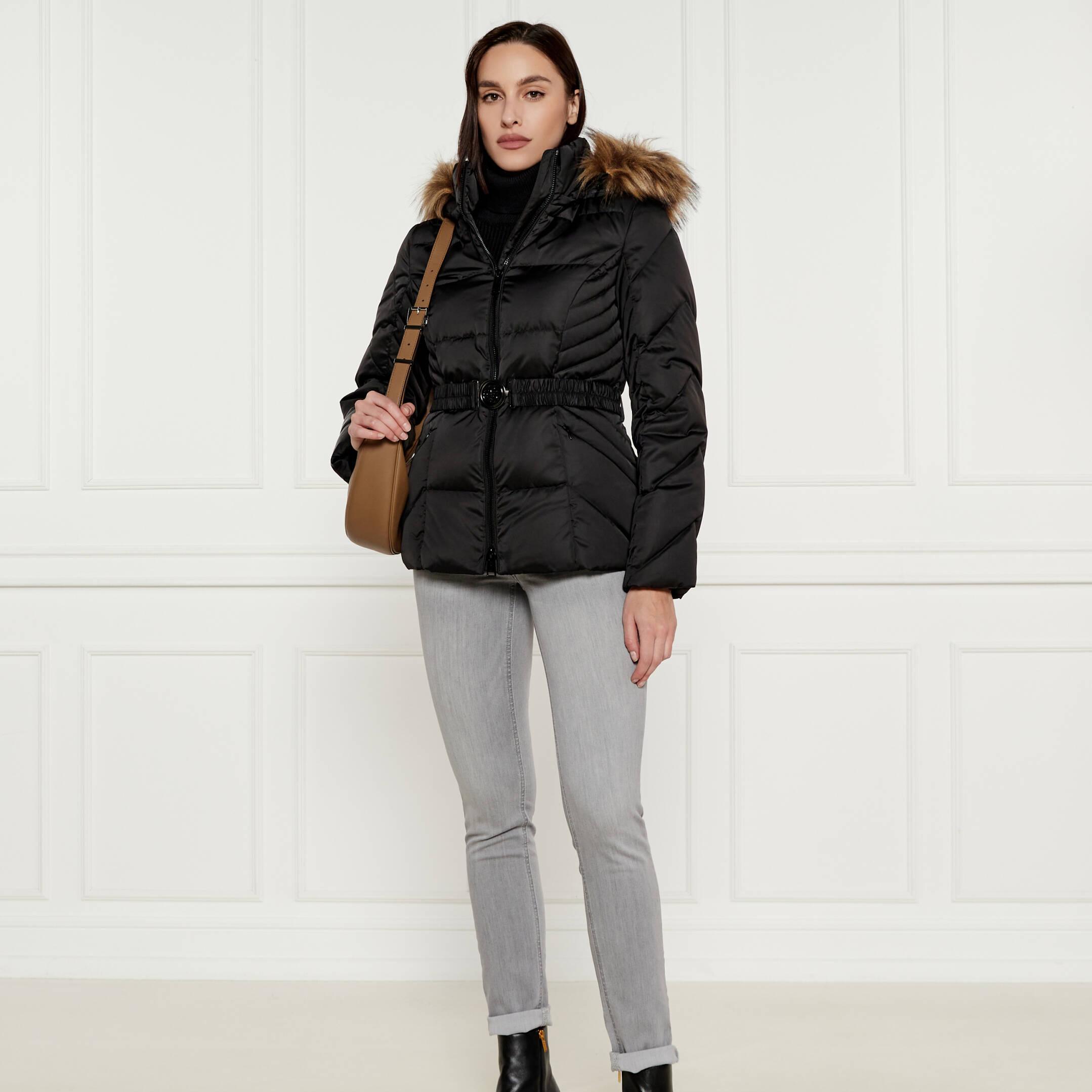 Guess Women's Black Hooded Zip-Up Jacket for Fall/Winter