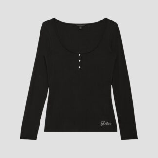 Guess Women's Black Button-Up Knitwear with Long Sleeves