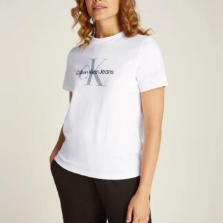 Calvin Klein Jeans Women's White Cotton T-Shirt with Printed Design