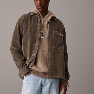 Calvin Klein Jeans Men's Brown Turtleneck Button-Up Shirt